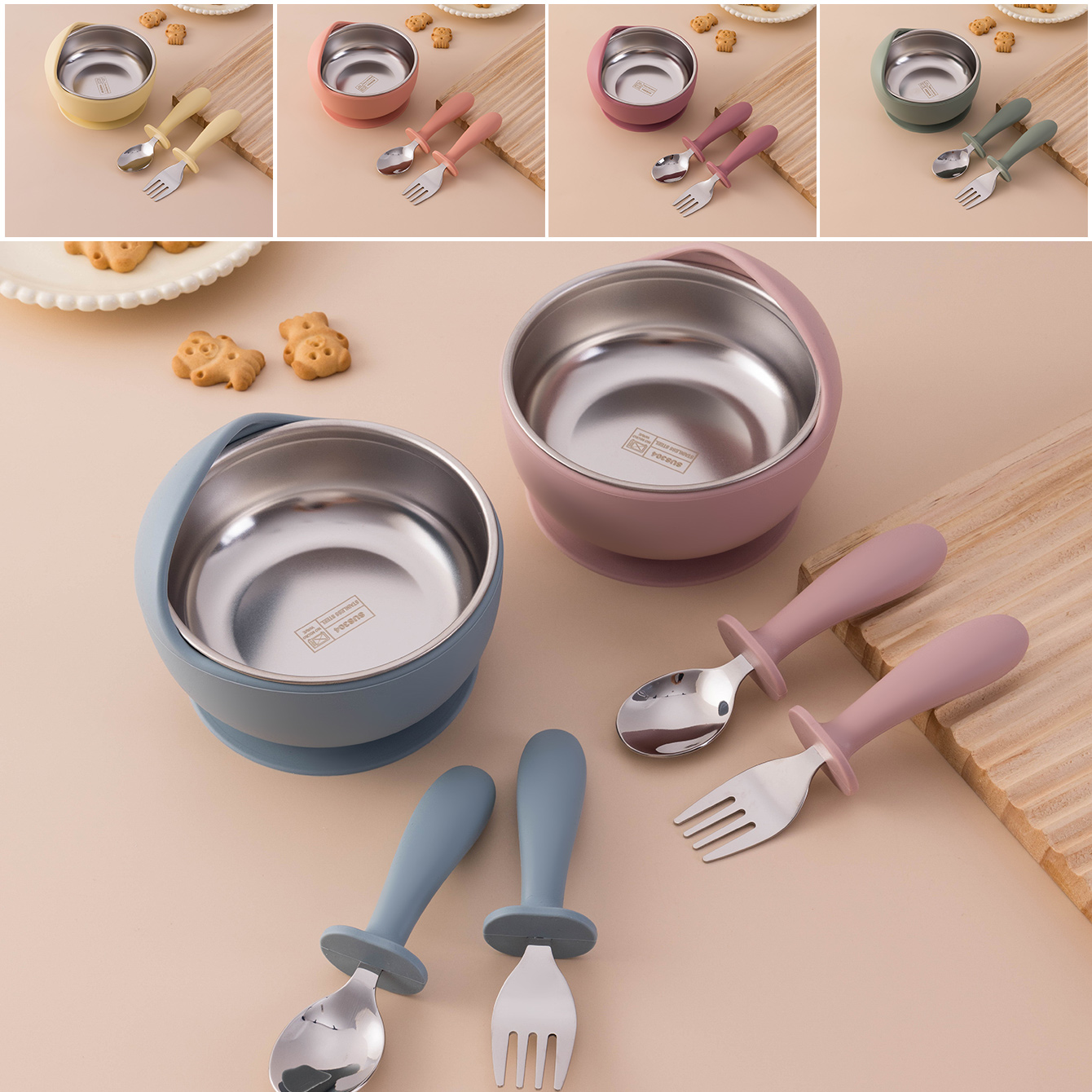 Baby Food Bowl - Color Kids 3PCS Stainless Steel Silicone